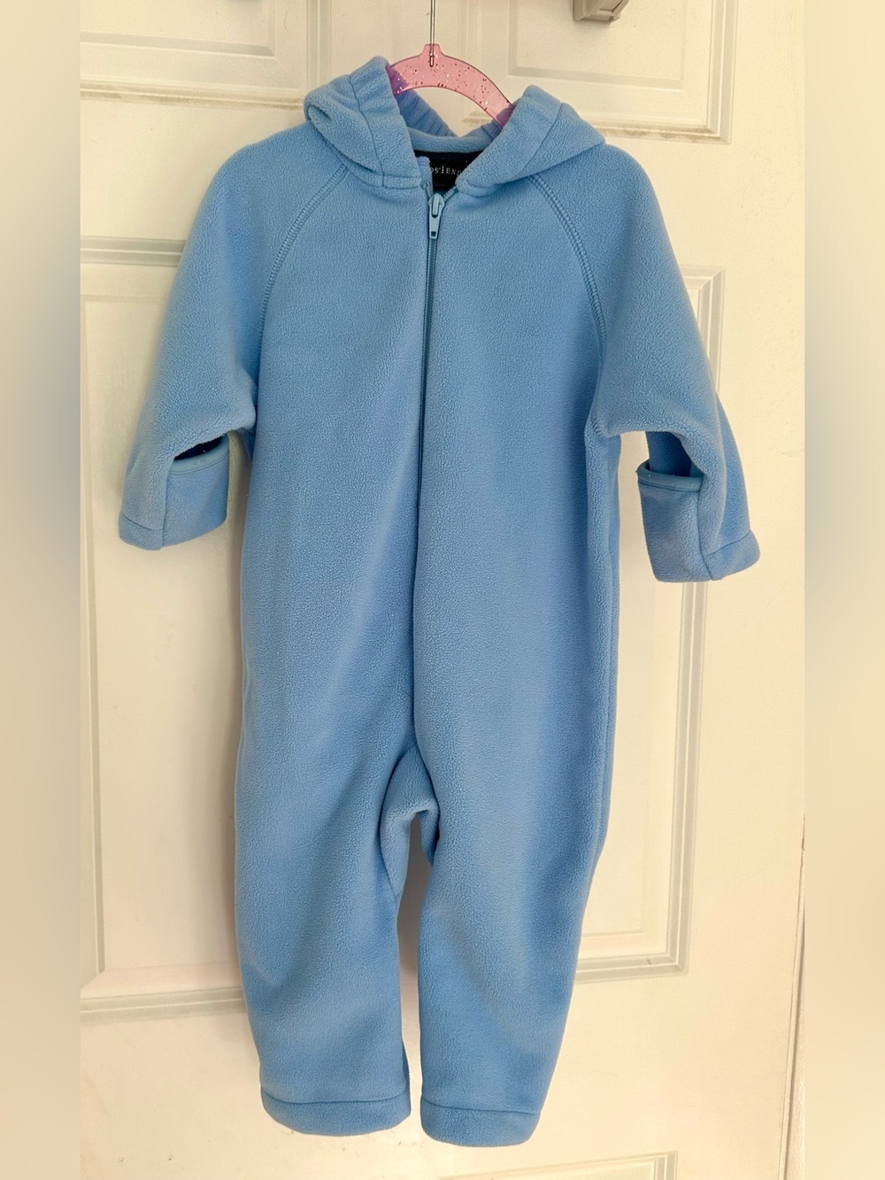 Lands' End Baby Light Blue Fleece Hooded Bunting Pram Suit 12–18M